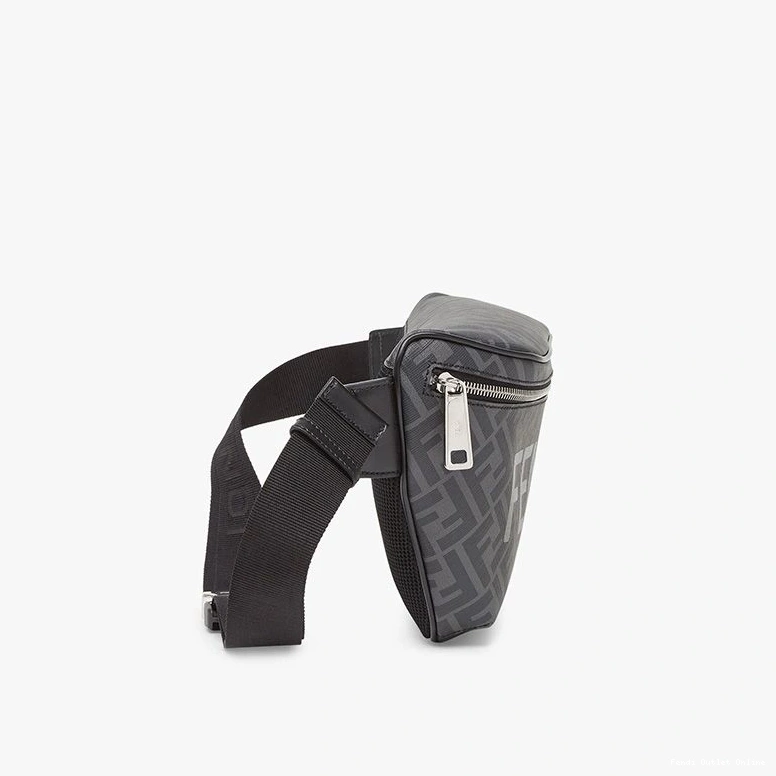 Cheap Fendi Bag ROMA Black Belt Motif Logo FF In Fabric 0711